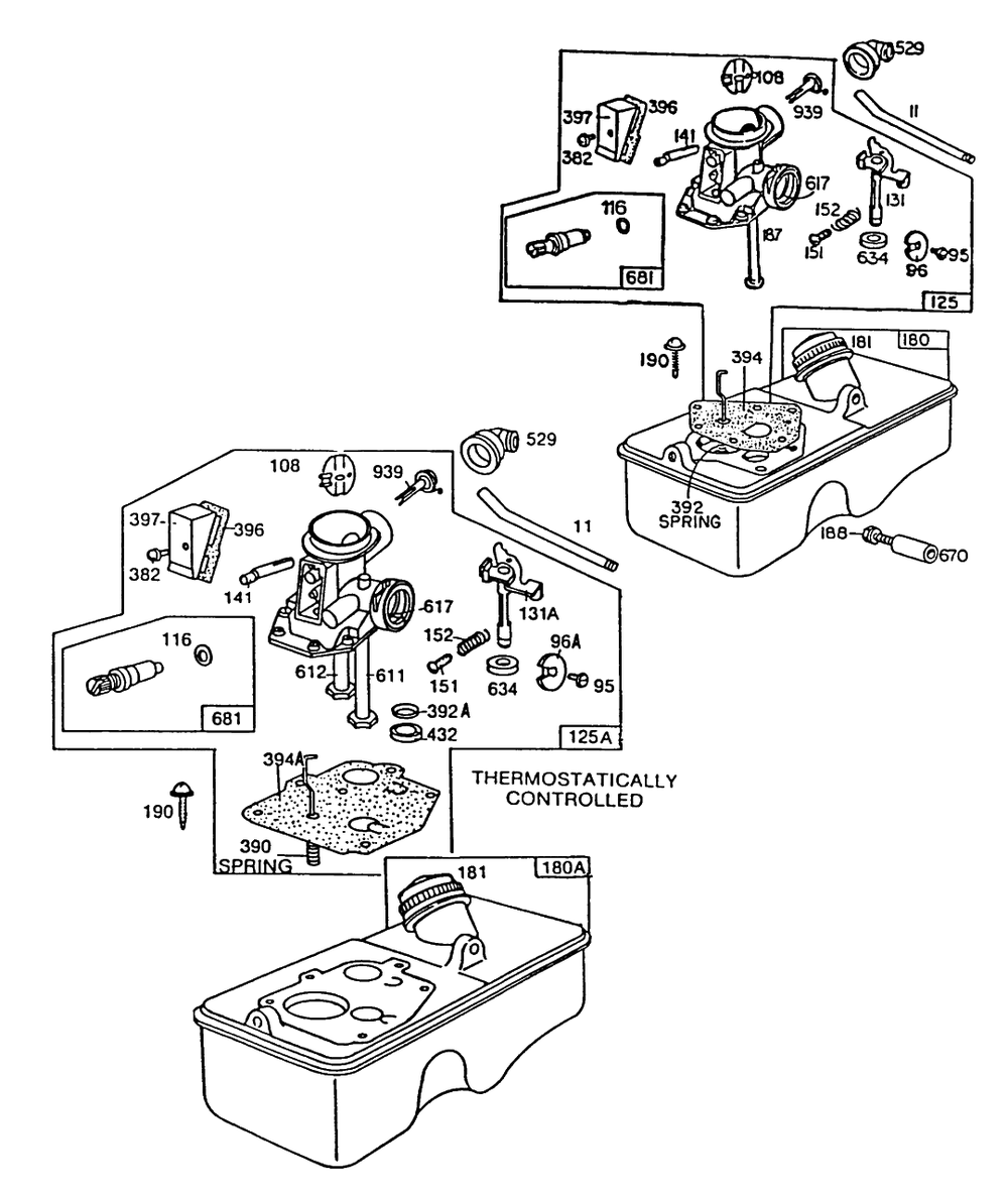 Carburetor And Fuel Tank Assembly 2 Diagram and Parts List for 94502-5911-02  Briggs and Stratton Engine